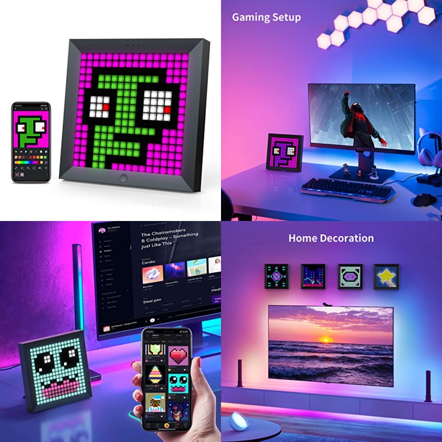 Desk Setup Lighting - แผงแสดงผลพิกเซลไฟ LED เหมาะสำหรับแถบไฟ RGB ควบคุมผ่านแอปอัจฉริยะ พร้อมการตั้งค่าแสงแบบเคลื่อนไหวสุดเท่สำหรับพีซี