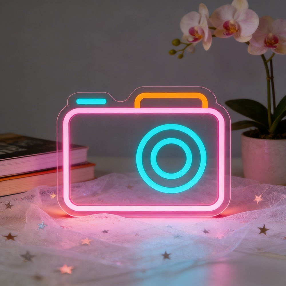 Desk Setup Studio - ป้ายไฟนีออนรูปกล้อง ไฟ LED ตกแต่งผนัง ศิลปะแสงไฟ ตกแต่งสตูดิโอถ่ายภาพ