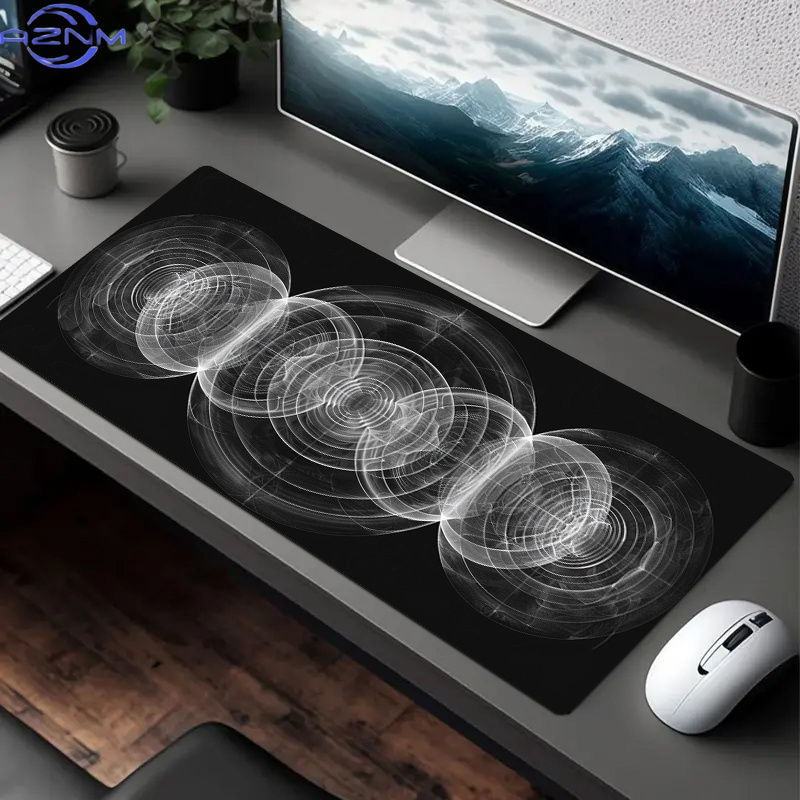 Desk Setup Black And White - แผ่นรองเมาส์ลายเกลียวสีดำและสีขาวขนาดใหญ่ - แผ่นรองโต๊ะโพลีเอสเตอร์มีสไตล์สำหรับสำนักงาน เกมมิ่ง หรือการจัดวางพื้นที่ทำงานที่บ้าน