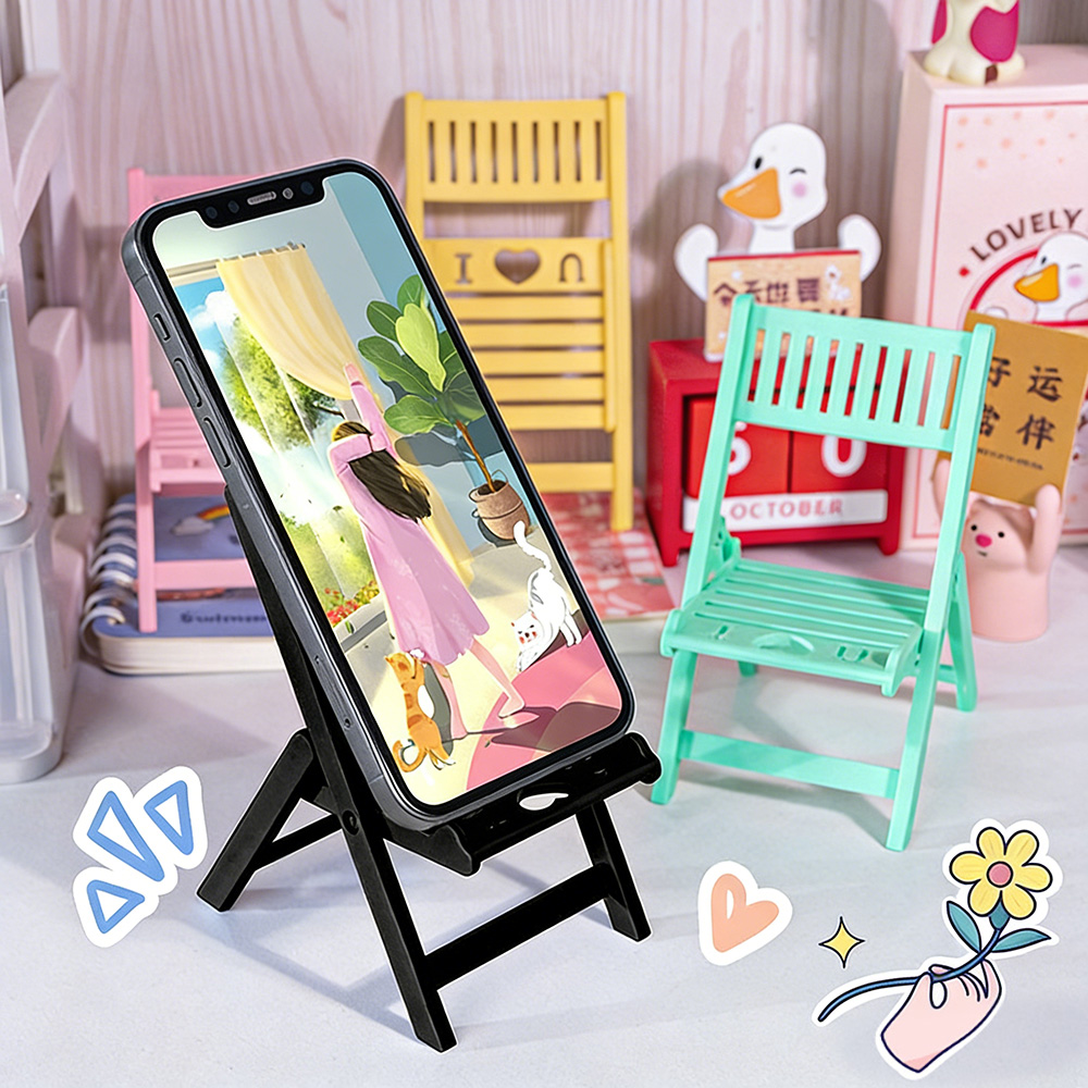Desk Setup In Small Bedroom - ขาตั้งโทรศัพท์แบบพับได้ขนาดเล็ก ที่วางโทรศัพท์มือถือ ขาตั้งกันลื่น ที่วางโทรศัพท์แบบตั้งโต๊ะ รูปทรงเก้าอี้ น้ำหนักเบา