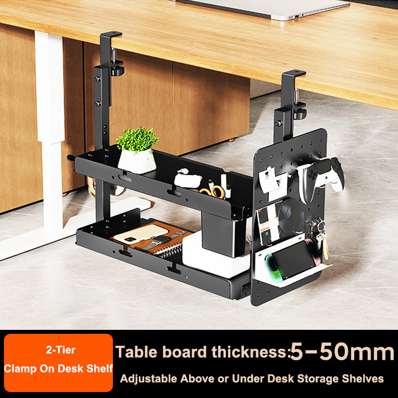 Desk Setup Productivity - ชั้นวางของแบบหนีบขอบโต๊ะ 2 ชั้น ขนาด 14 นิ้ว