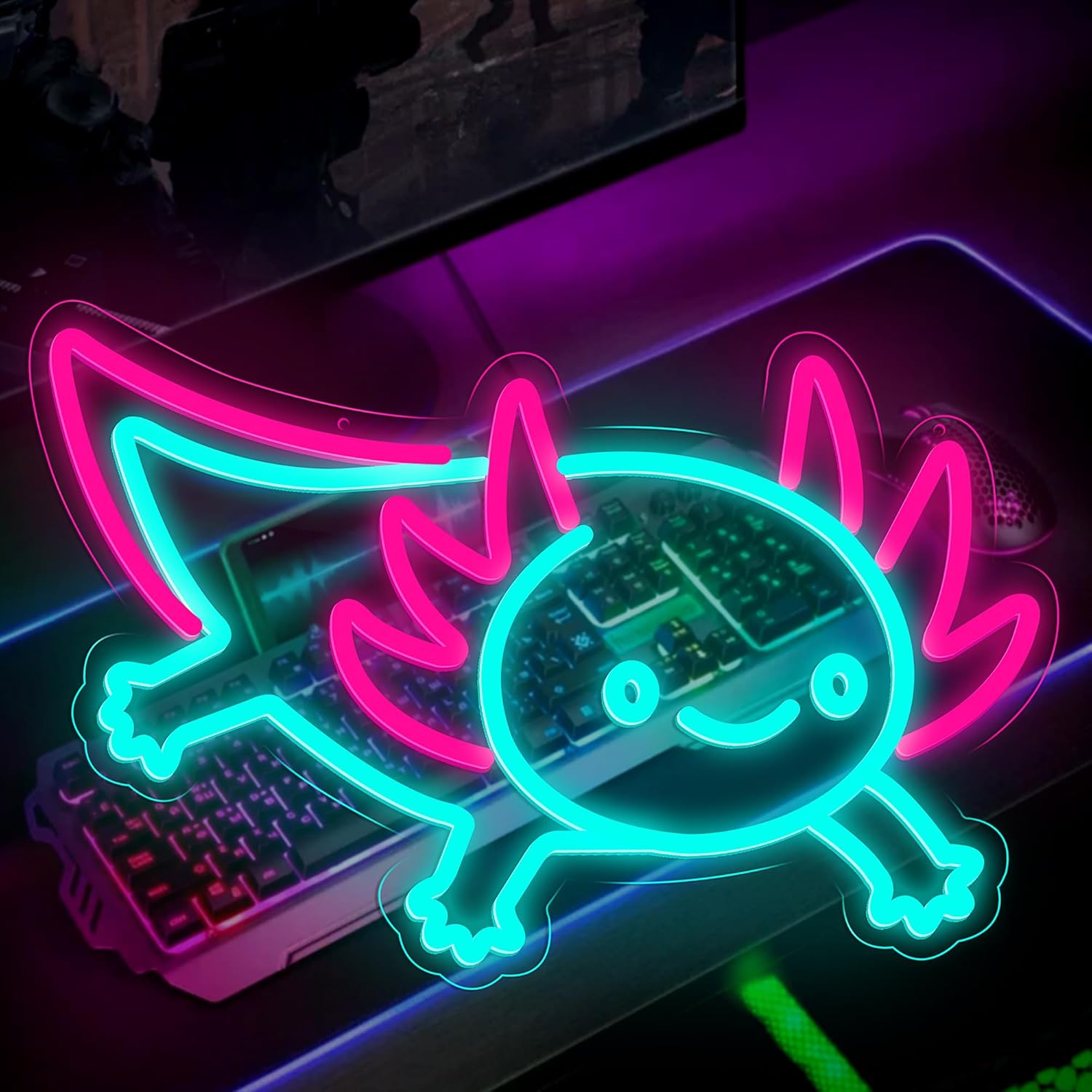 Desk Setup Studio - ป้ายไฟนีออนรูป Axolotl Dragon ปรับความสว่างได้ ไฟ LED