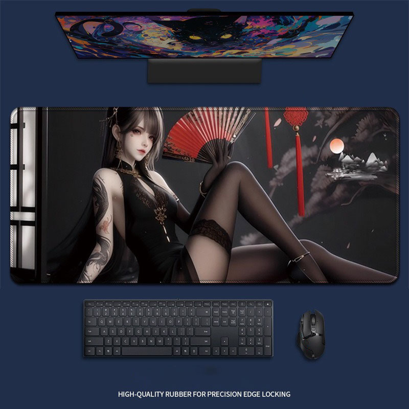 Desk Setup Pegboard - แผ่นรองเมาส์ลายอนิเมะสาวเซ็กซี่ สีแดง ขนาดใหญ่ 900x400 มม. แผ่นรองโต๊ะเกมมิ่ง