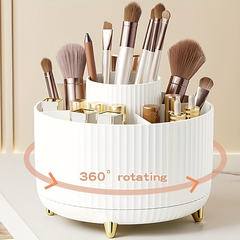 Desk Setup Organization - กล่องเก็บเครื่องสำอางแบบหมุนได้สำหรับวางบนโต๊ะเครื่องแป้ง ความจุขนาดใหญ่ สำหรับห้องน้ำ พกพาสะดวก ใช้เก็บลิปสติก แปรงแต่งหน้า