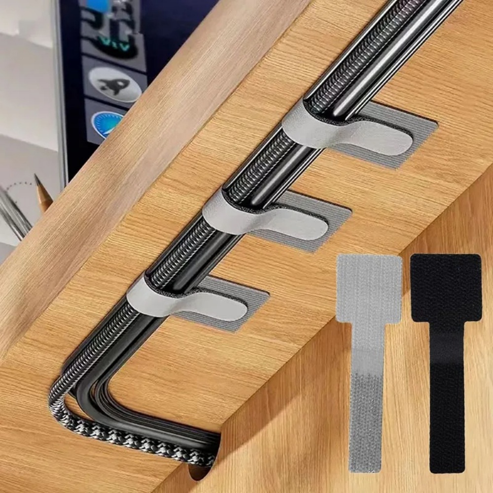 Cable Velcro Strap - สายรัดเคเบิลแบบมีกาวในตัว ใช้ซ้ำได้ พร้อมแถบเวลโครสำหรับจัดระเบียบสายไฟ ปรับได้ ใช้สำหรับจัดการสายไฟบนโต๊ะ