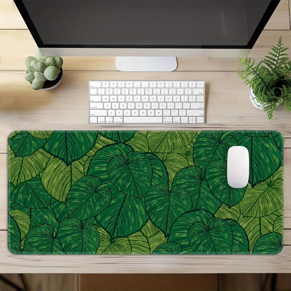 Desk Setup With Plants - แผ่นรองเมาส์แบบขยายได้ลายใบไม้สีเขตร้อน แผ่นรองคีย์บอร์ดลายเสือมาเลย์ อุปกรณ์ตกแต่งโต๊ะเกมเมอร์