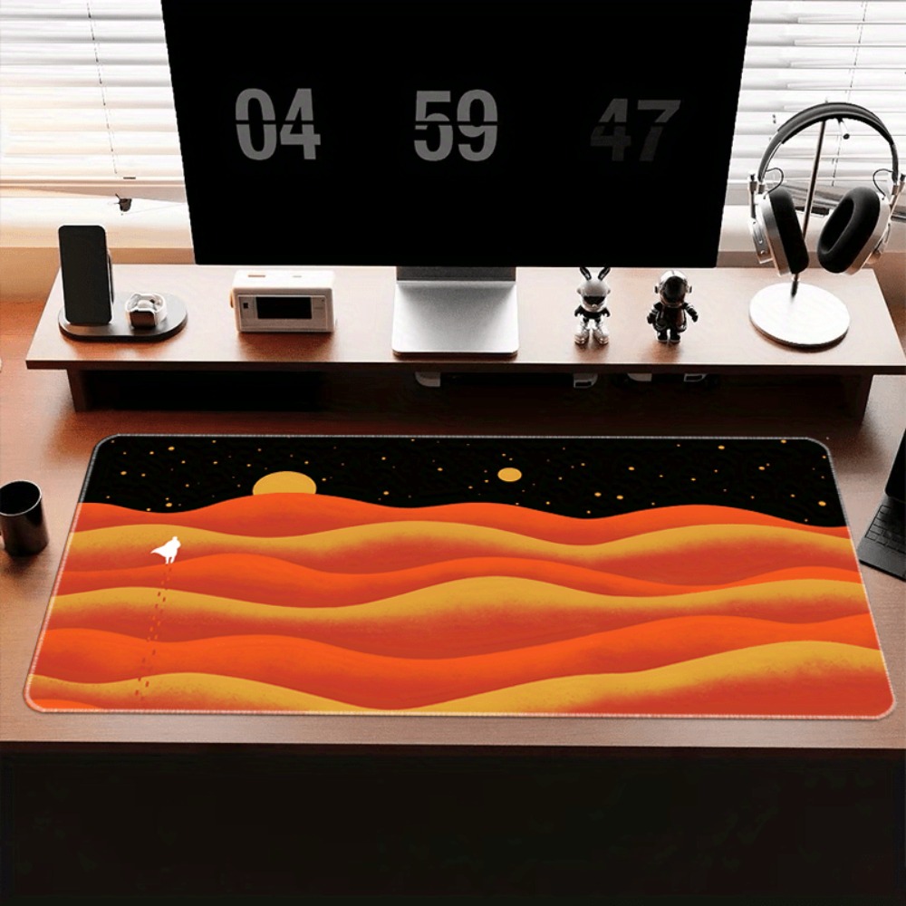 Yellow Desk Setup - แผ่นรองเมาส์สำหรับเล่นเกมกันลื่น พร้อมดีไซน์ลายวงวนยามค่ำคืน - ชุดสีส้ม-เหลืองสดใส ตกแต่งโต๊ะเกมเมอร์