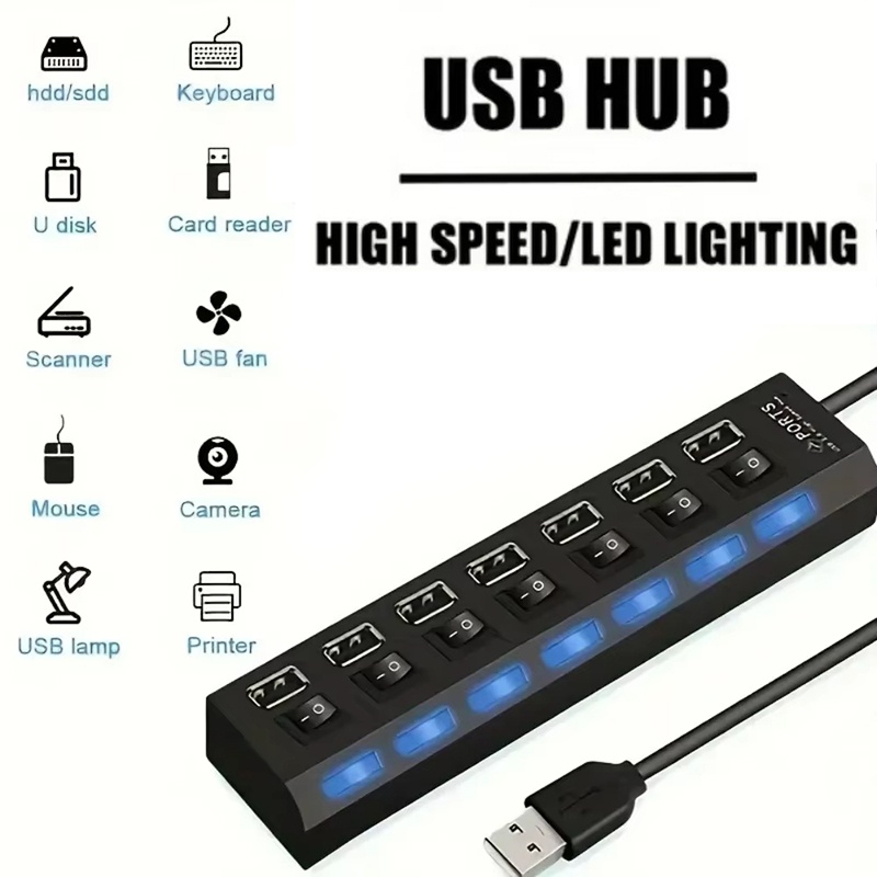 Desk Setup Hub - ฮับแยกพอร์ต USB 2.0 แบบ 7 พอร์ต