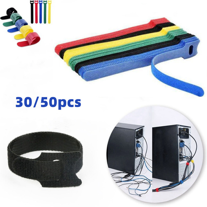 Cable Velcro Strap - เวลโครสำหรับสายเคเบิล สายรัดเคเบิล สายรัดแบบใช้ซ้ำได้พร้อมตะขอและห่วง จัดระเบียบสายเคเบิลสำหรับการป้องกันสายเคเบิลโทรศัพท์มือถือ