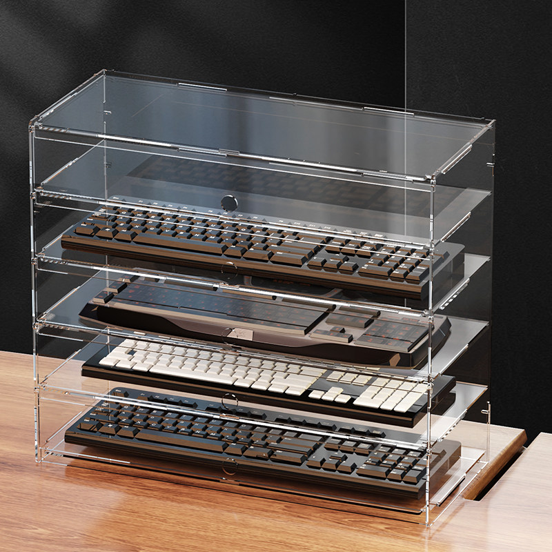 Desk Setup Pegboard - ตู้โชว์อะคริลิคใสกันฝุ่นระดับพรีเมียม ตู้เก็บคีย์บอร์ดสำนักงาน อุปกรณ์ต่อพ่วงคอมพิวเตอร์ ชุดอุปกรณ์เล่นเกม ตัวจัดระเบียบโต๊ะทำงาน
