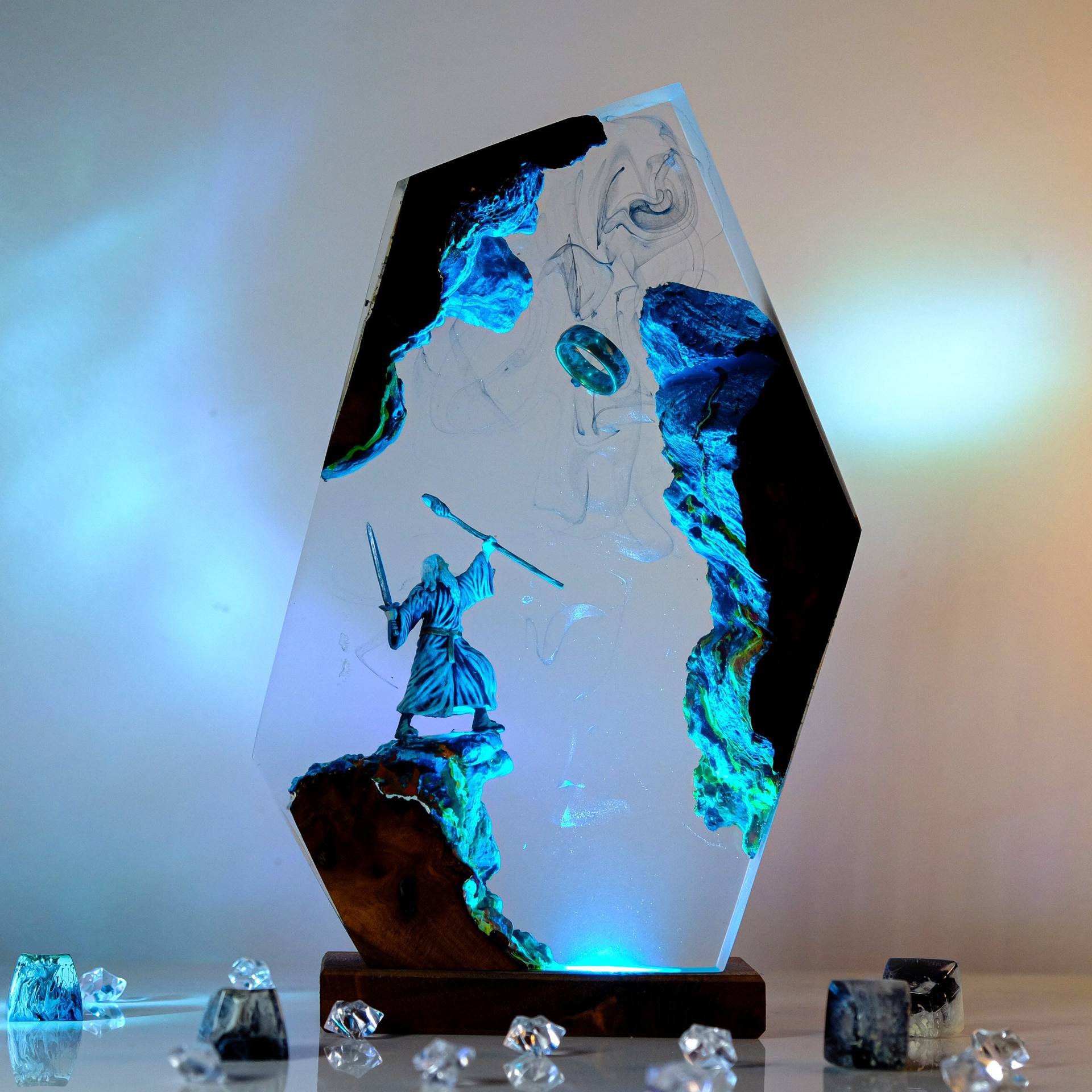 Desk Setup Lighting - โคมไฟเรซิ่นรูปฉากภาพยนตร์ แหวนมหัศจรรย์ แสงสีสันสวยงาม ไฟกลางคืน ตกแต่งบ้าน สไตล์ศิลปะสร้างสรรค์