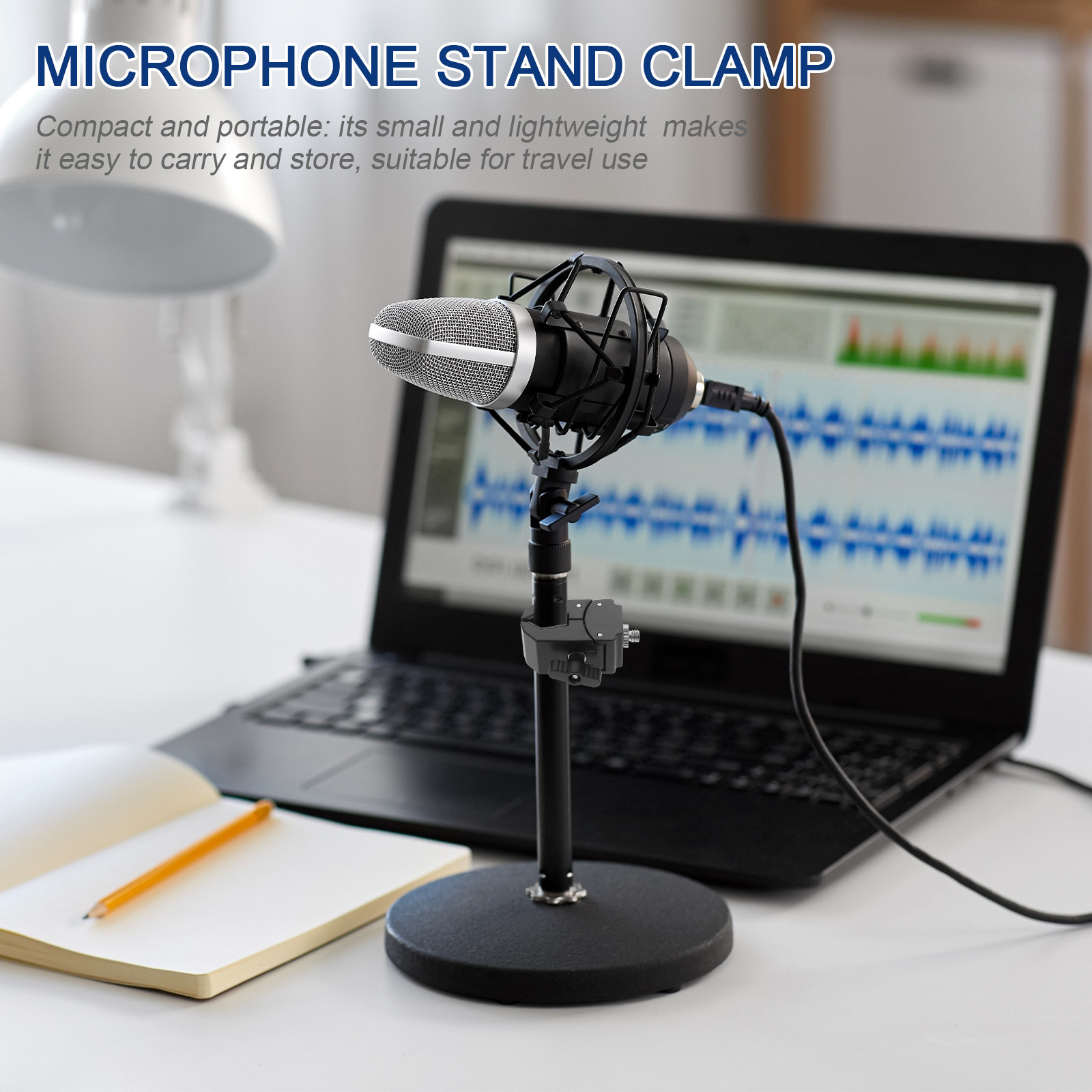 Desk Setup Studio - ขาตั้งไมโครโฟนแบบหนีบสำหรับงานหนัก อะแดปเตอร์ยึดไมค์โลหะสำหรับโต๊ะ ขาตั้งกล้อง และเสา รองรับการติดตั้งง่าย ขนาดกะทัดรัด