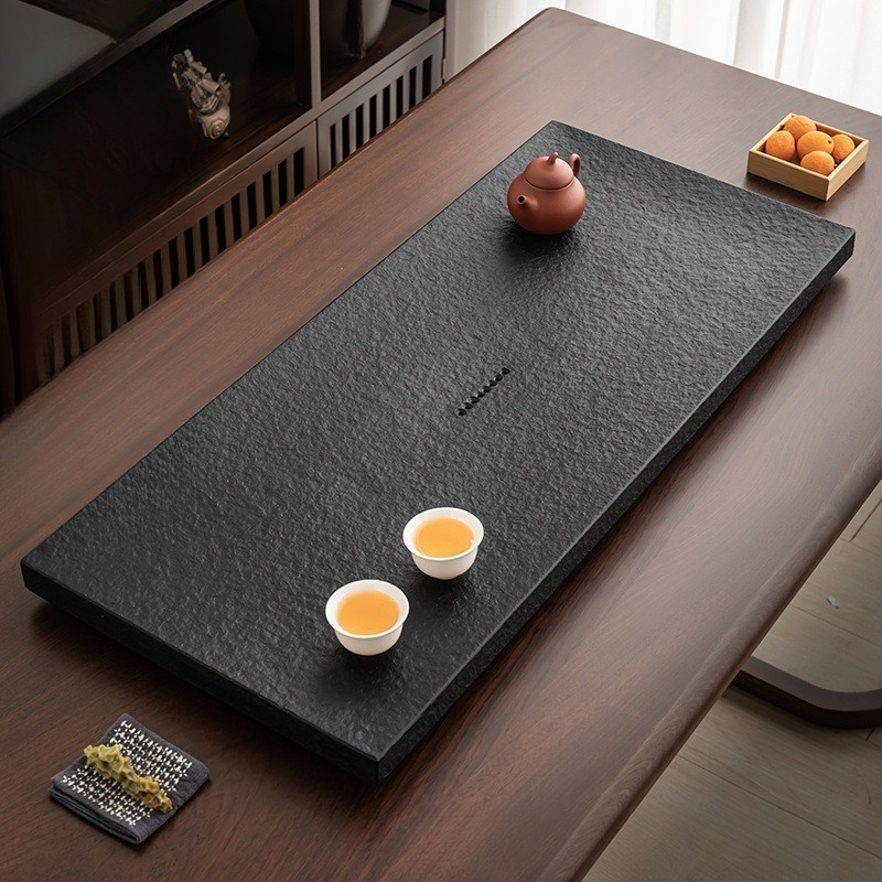 Desk Setup At Home - ถาดชาหินสีดำธรรมชาติ ชุดชงชาจีนกังฟูสำหรับวางบนโต๊ะในห้องนั่งเล่น ของตกแต่งโต๊ะชาแบบดั้งเดิมสำหรับบ้าน