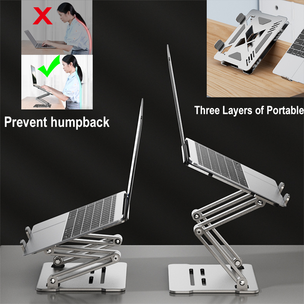 Desk Setup Macbook - ขาตั้งแล็ปท็อปแบบปรับได้สำหรับแมคบุคโปร ไรเซอร์ที่วางโน้ตบุ๊คอลูมิเนียมอัลลอยด์ตามหลักสรีรศาสตร์ รองรับแล็ปท็อปขนาด 9-17 นิ้ว 3