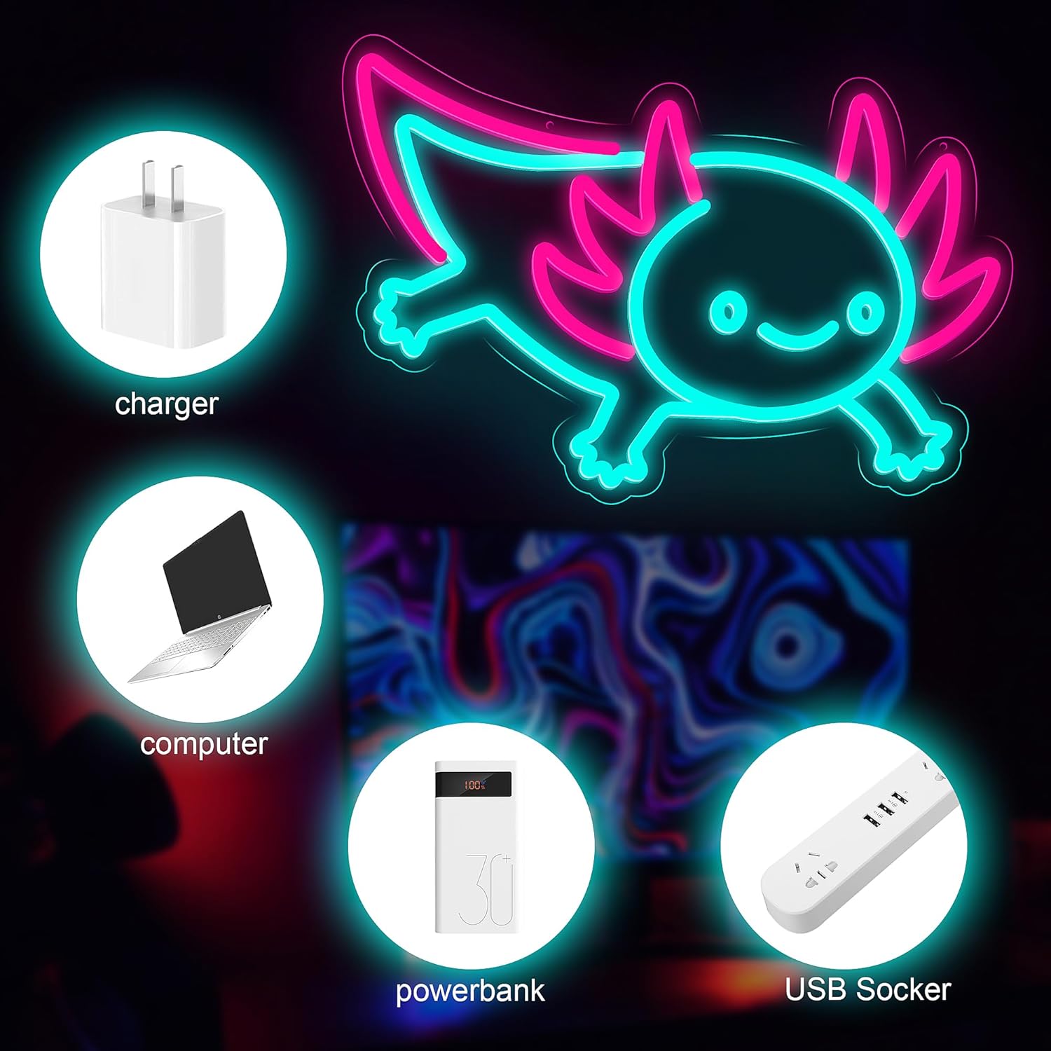 ป้ายไฟนีออนรูป Axolotl Dragon  - Desk Setup Studio บทวิจารณ์และราคา