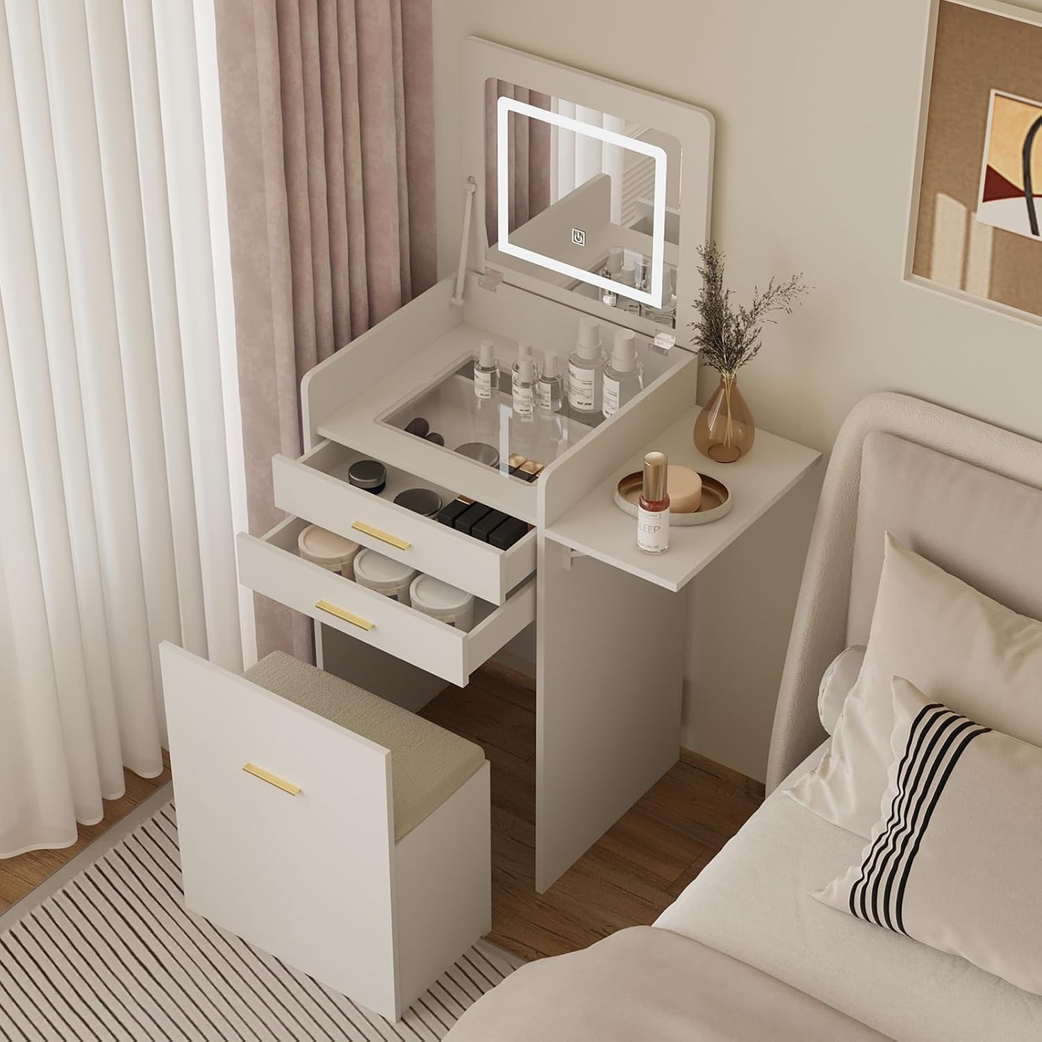 โต๊ะเครื่องแป้งขนาดเล็กพร้อมเก - Desk Setup In Small Bedroom บทวิจารณ์และราคา