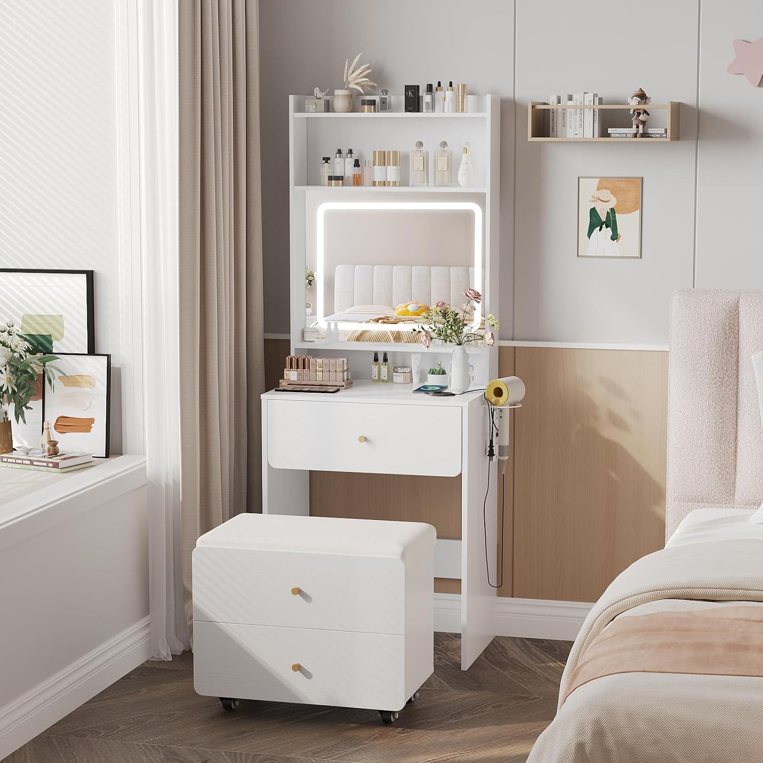 โต๊ะเครื่องแป้งพร้อมกระจกและไฟ - Desk Setup In Small Bedroom บทวิจารณ์และราคา