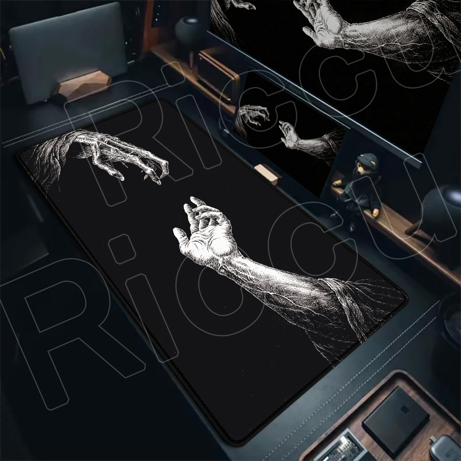 แผ่นรองเมาส์ลายศิลปะโกธิคสีดำข - Desk Setup Black And White บทวิจารณ์และราคา