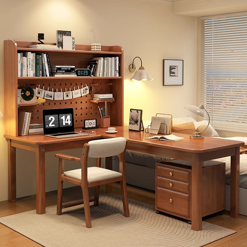 โต๊ะทำงานไม้จริงทรงตัวแอล 7 รู - Desk Setup Corner บทวิจารณ์และราคา