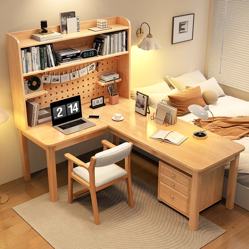 โต๊ะทำงานไม้จริงทรงตัวแอล 7 รู - Desk Setup Corner บทวิจารณ์และราคา