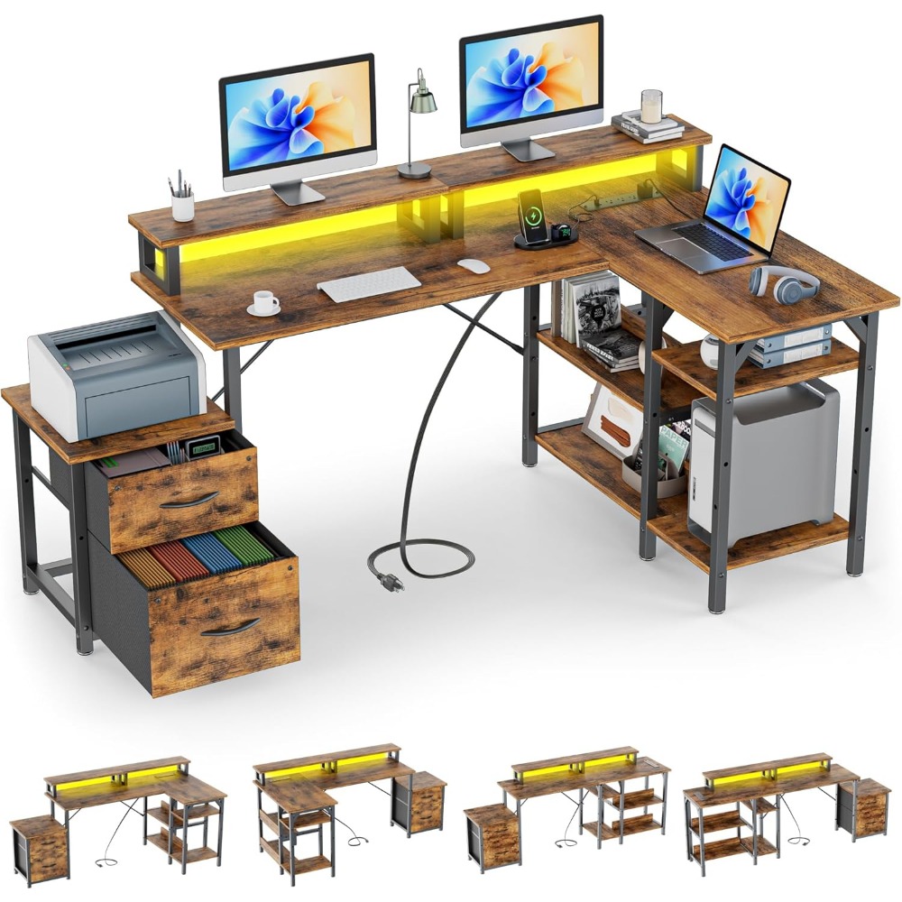 โต๊ะทำงานพร้อมลิ้นชักเก็บเอกสา - Desk Setup Corner บทวิจารณ์และราคา