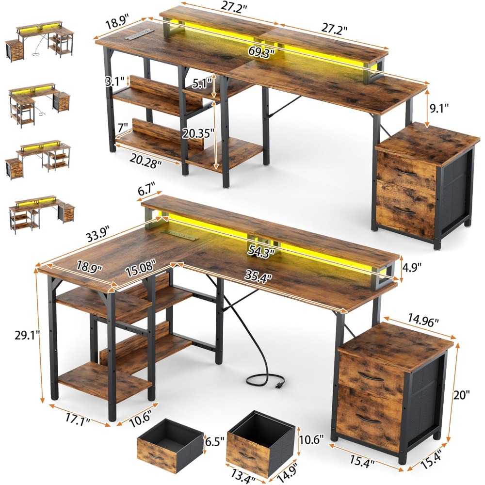 โต๊ะทำงานพร้อมลิ้นชักเก็บเอกสา - Desk Setup Corner บทวิจารณ์และราคา
